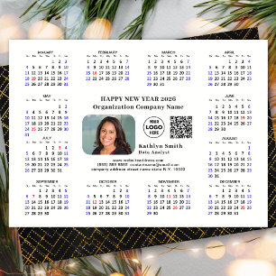 2025 Calendar Business Logo QR Modern Black Simple Holiday Card