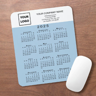 2025 Calendar Business Logo Text Light Blue Mouse Mat