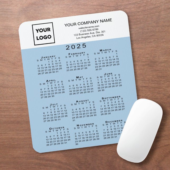2025 Calendar Business Logo Text Light Blue Mouse Mat (2025 Calendar Business Logo Text Light Blue Mouse Pad in situ)