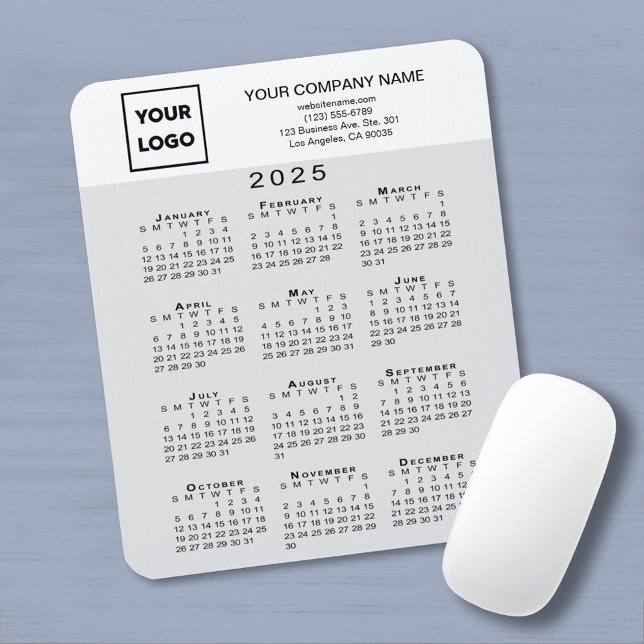 2025 Calendar Business Logo Text Light Grey White Mouse Mat (2025 Calendar Business Logo Text Light Grey White Mouse Pad in situ)