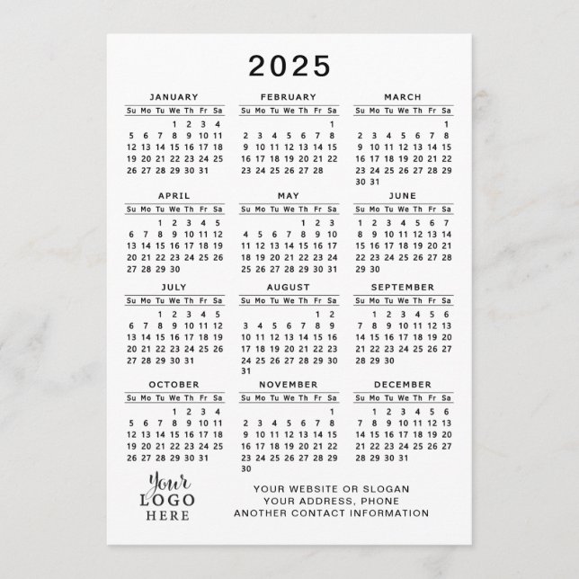 2025 Calendar Business Logo White Black Minimal Programme (Front)