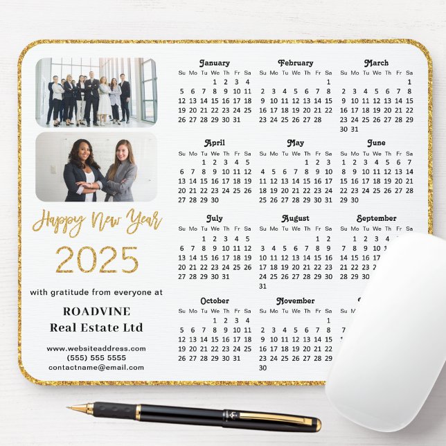 2025 Calendar Business Photo Elegant Gold Glitter Mouse Mat (Creator Uploaded)