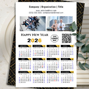 2025 Calendar Business Photo Logo QR Modern Black Holiday Card