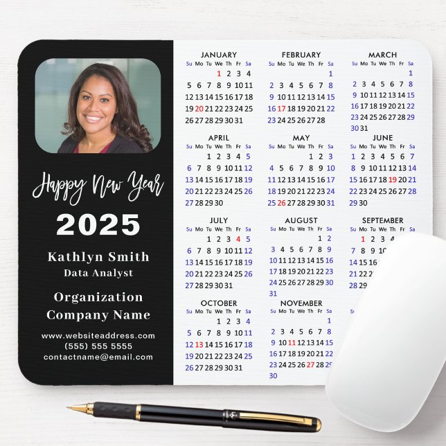 2025 Calendar Business Photo Modern Black Simple Mouse Mat (Creator Uploaded)