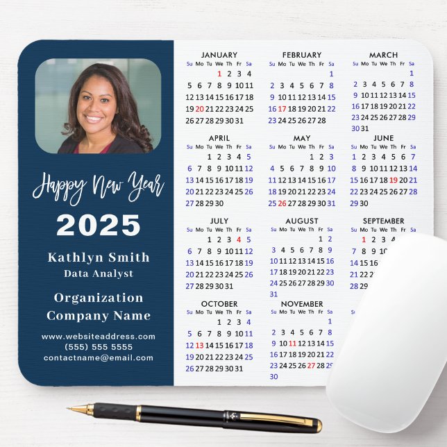 2025 Calendar Business Photo Modern Blue Simple Mouse Mat (Creator Uploaded)