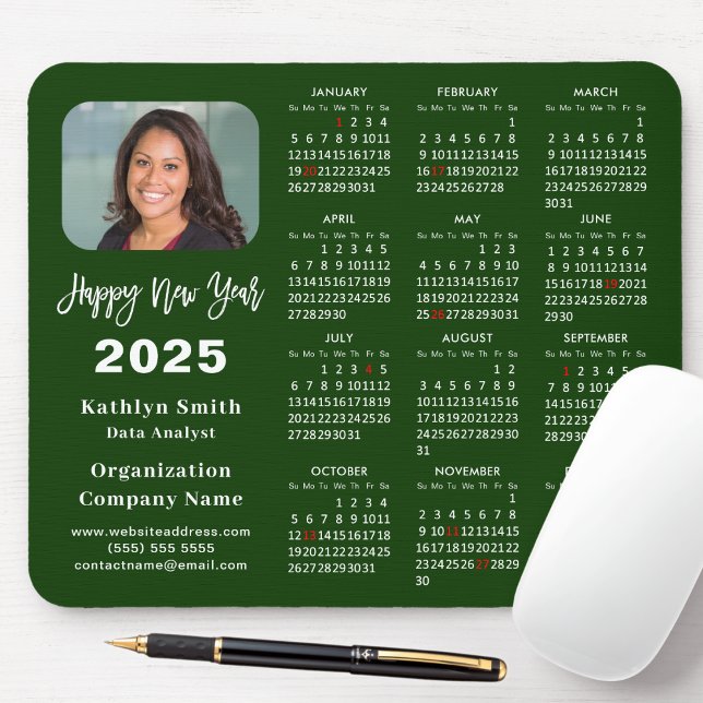 2025 Calendar Business Photo Modern Green Simple Mouse Mat (Creator Uploaded)