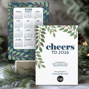 2025 Calendar CHEERS - green blue - Business Logo Holiday Card