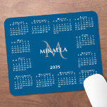 2025 Calendar Chic Monogram Name on Blue Mouse Mat<br><div class="desc">Chic 2025 calendar mouse pad features an elegant custom name and monogram above the year in the middle surrounded by a white calendar on a blue background. Add your name and initial in the sidebar. Makes a great gift!

Copyright ©Claire E. Skinner. All rights reserved.</div>