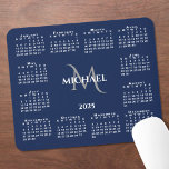 2025 Calendar Chic Monogram Name on Navy Blue Mouse Mat<br><div class="desc">Chic 2025 calendar mouse pad features an elegant custom name and monogram above the year in the middle surrounded by a white calendar on a navy blue background. Add your name and initial in the sidebar. Makes a great gift!

Copyright ©Claire E. Skinner. All rights reserved.</div>