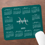 2025 Calendar Chic Monogram Name on Teal Mouse Mat<br><div class="desc">Chic 2025 calendar mouse pad features an elegant custom name and monogram above the year in the middle surrounded by a white calendar on a teal background. Add your name and initial in the sidebar. Makes a great gift!

Copyright ©Claire E. Skinner. All rights reserved.</div>