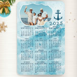 2025 Calendar Coastal Ocean Family Photo Magnet<br><div class="desc">Create your own full year 2025 magnetic photo calendar with a photo with a stylish coastal design in teal aqua blue colors decorated with an anchor illustration. This 4x6 mini magnet calendar is perfect for personal using,  and as a practical gift for your family and friends.</div>