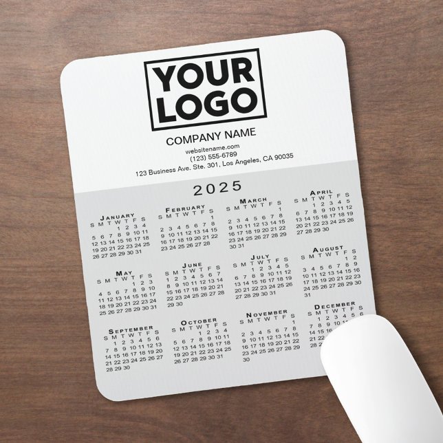 2025 Calendar Company Logo and Text Grey White Mouse Mat (2025 Calendar Company Logo and Text Grey White Mouse Pad in situ)