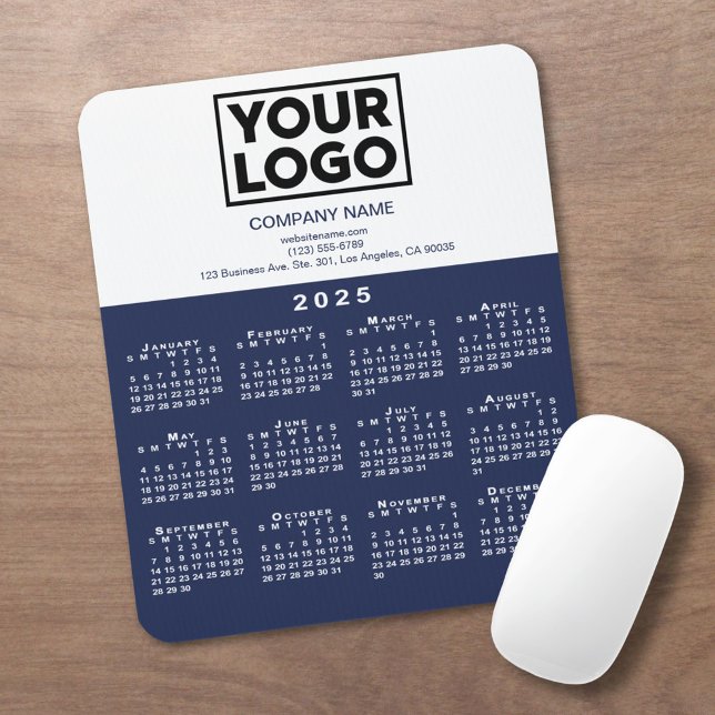 2025 Calendar Company Logo and Text Navy White Mouse Mat (2025 Calendar Company Logo and Text Navy White Mouse Pad in situ)