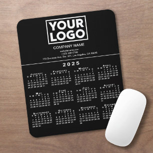 2025 Calendar Company Logo and Text on Black Mouse Mat