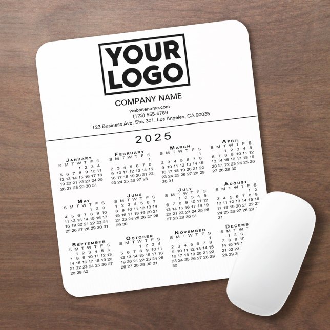 2025 Calendar Company Logo and Text on White Mouse Mat (2025 Calendar Company Logo and Text on White Mouse Pad in situ)
