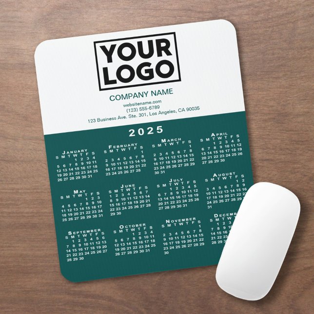 2025 Calendar Company Logo and Text Teal White Mouse Mat (2025 Calendar Company Logo and Text Teal White Mouse Pad in situ)