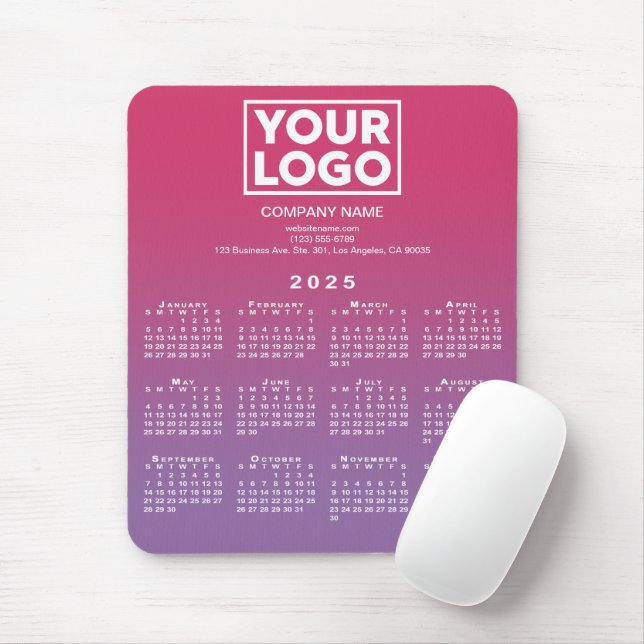 2025 Calendar Company Logo Pink to Purple Gradient Mouse Mat (With Mouse)