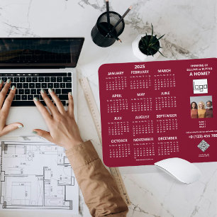 2025 Calendar Company Logo QR Code Burgundy Photo Mouse Mat