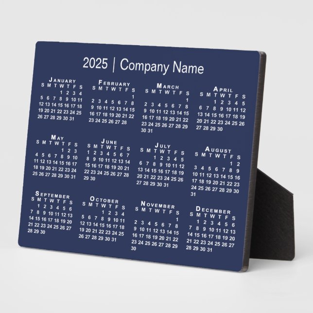 2025 Calendar Company Name Navy Blue Desktop Plaque (Side)