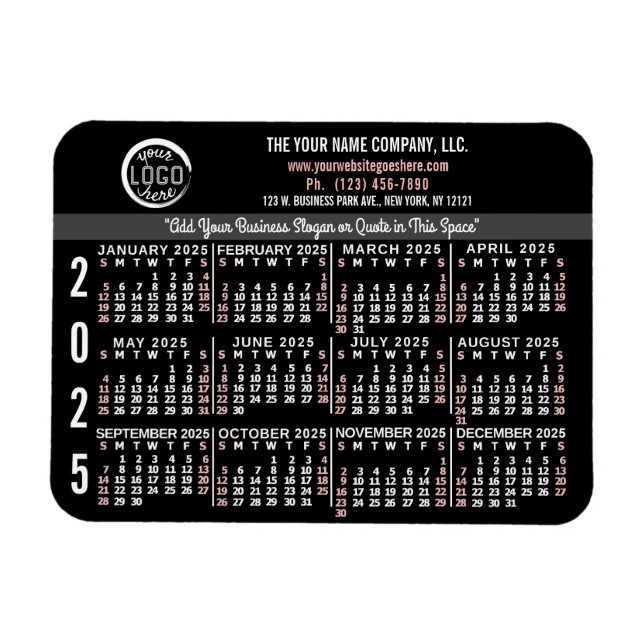 2025 Calendar Custom Business Logo Name Black Easy Magnet (Horizontal)