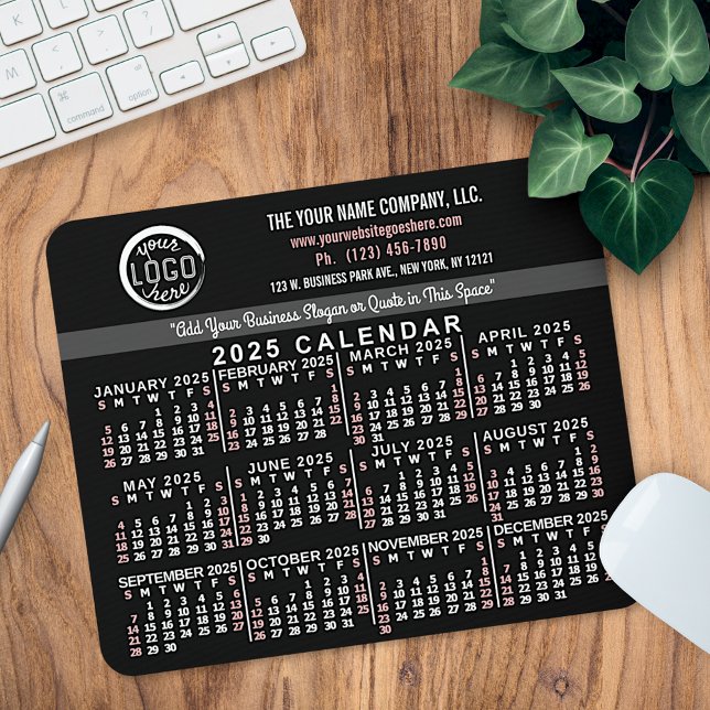 2025 Calendar Custom Business Logo Name Black Red Mouse Mat (Creator Uploaded)