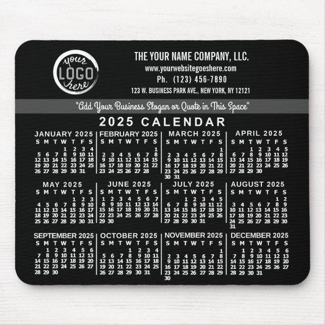 2025 Calendar Custom Business Logo Name Easy Black Mouse Mat (Front)