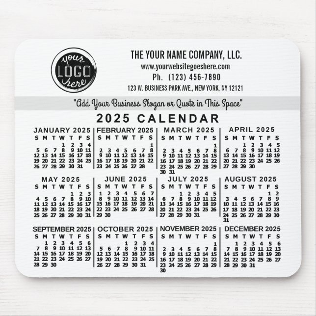 2025 Calendar Custom Business Logo Name Easy White Mouse Mat (Front)