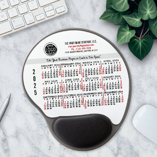 2025 Calendar Custom Business Logo Name Red White Gel Mouse Mat