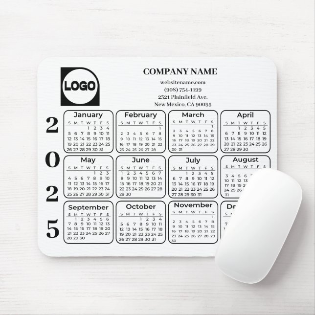 2025 Calendar Custom Company Name & Logo Mouse Mat (With Mouse)