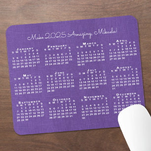 2025 Calendar Custom Name Purple Linen Photo Mouse Mat