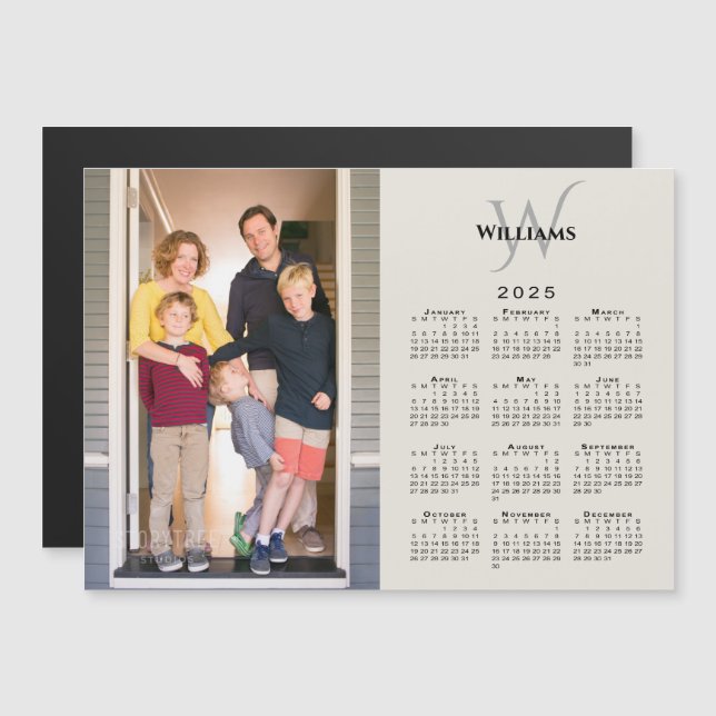 2025 Calendar Custom Photo Monogram Beige Magnet (Front/Back)