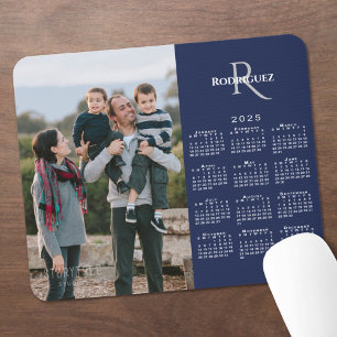 2025 Calendar Custom Photo Monogram Name Navy Mouse Mat