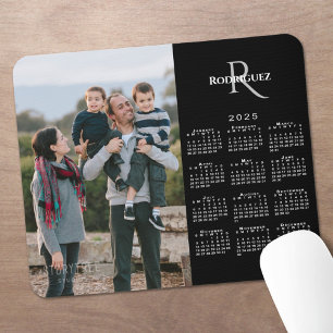 2025 Calendar Custom Photo Monogram Name on Black Mouse Mat