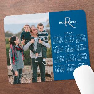 2025 Calendar Custom Photo Monogram Name on Blue Mouse Mat