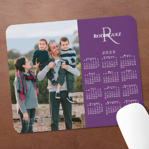 2025 Calendar Custom Photo Monogram Name on Purple Mouse Mat
