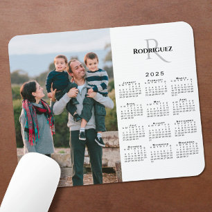 2025 Calendar Custom Photo Monogram Name on White Mouse Mat