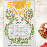 2025 Calendar Cute Floral Tea Towel<br><div class="desc">Create a personalised 2025 kitchen towel calendar with cute sun and red flowers illustrations. Type your family name and greetings or another text by using the template to make an elegant gift for Thanksgiving day,  Christmas,  New Year on any occasions.</div>