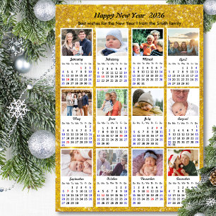 2025 Calendar Family 12 Photo Modern Gold Glitter