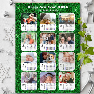 2025 Calendar Family 12 Photo Modern Green Glitter
