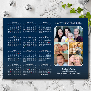 2025 Calendar Family Photo Modern Blue Minimalist Holiday Card