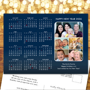 2025 Calendar Family Photo Modern Blue Minimalist Holiday Postcard
