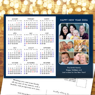 2025 Calendar Family Photo Modern Blue Minimalist Holiday Postcard
