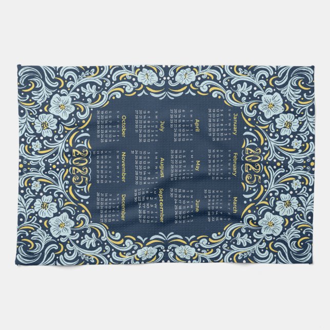 2025 Calendar Floral Elegance Tea Towel (Horizontal)