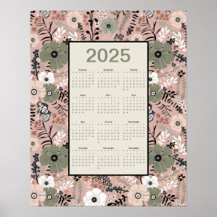 2025 Calendar Floral Pattern   Poster