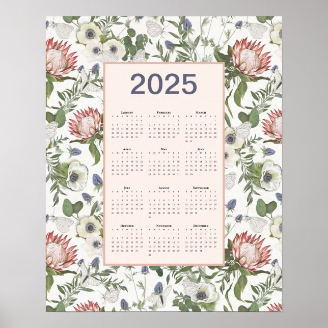 2025 Calendar Flowers Butterflies Poster (Front)