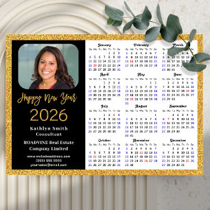 2025 Calendar Gold Black Business Photo Magnetic