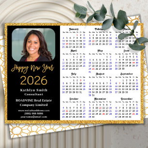 2025 Calendar Gold Glitter Business Photo New Year Holiday Card
