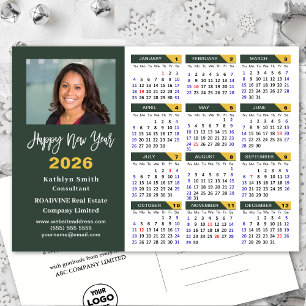 2025 Calendar Gold Glitter New Year Business Photo Holiday Postcard