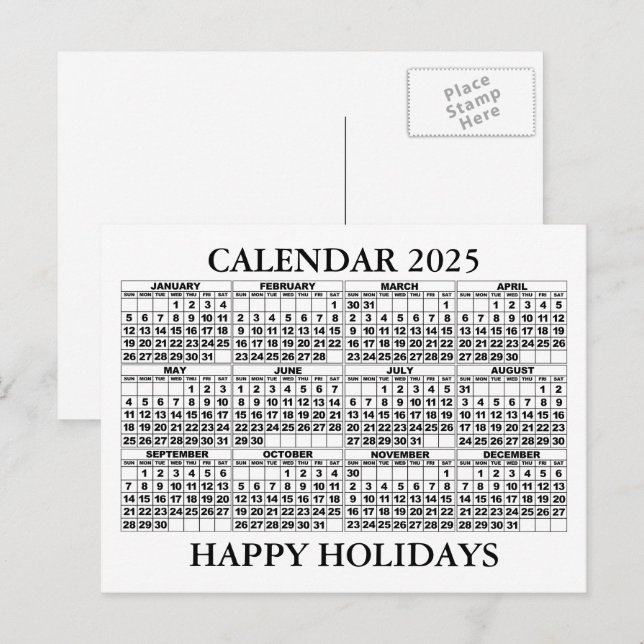 2025 Calendar Greeting Postcard White (Front/Back)