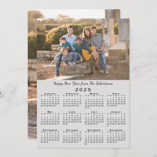 2025 Calendar Grey 2 Custom Photos Happy New Year Holiday Card (Front/Back)